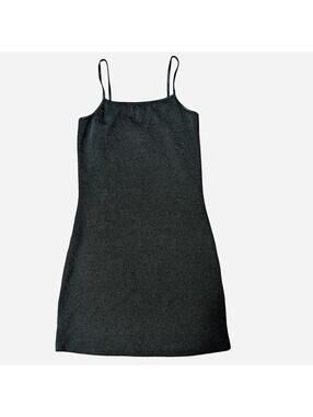 90s Currants Black Textured Jacquard Slip Dress Spaghetti Strap Size S